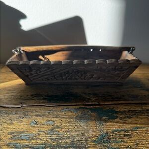 Hand-Carved Brown Wooden Decorative Tray - Rustic Home Accent